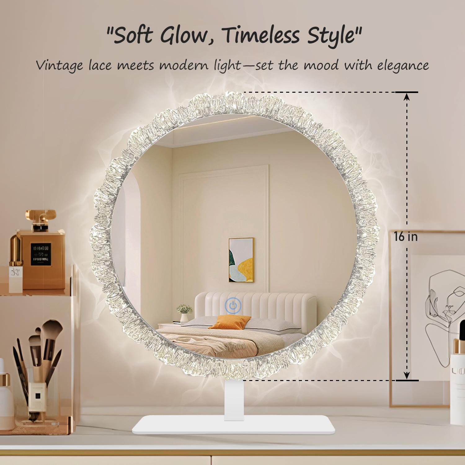 GALENTAL LED Vanity Mirror with Light, Round Bathroom Mirror With Touch Screen Control, LED Desktop Makeup Mirror, Circle Bathroom Mirrors For Over Sink,  Adjustable Brightness, 3 CCT, Round Mirrors For Decor, Bedroom