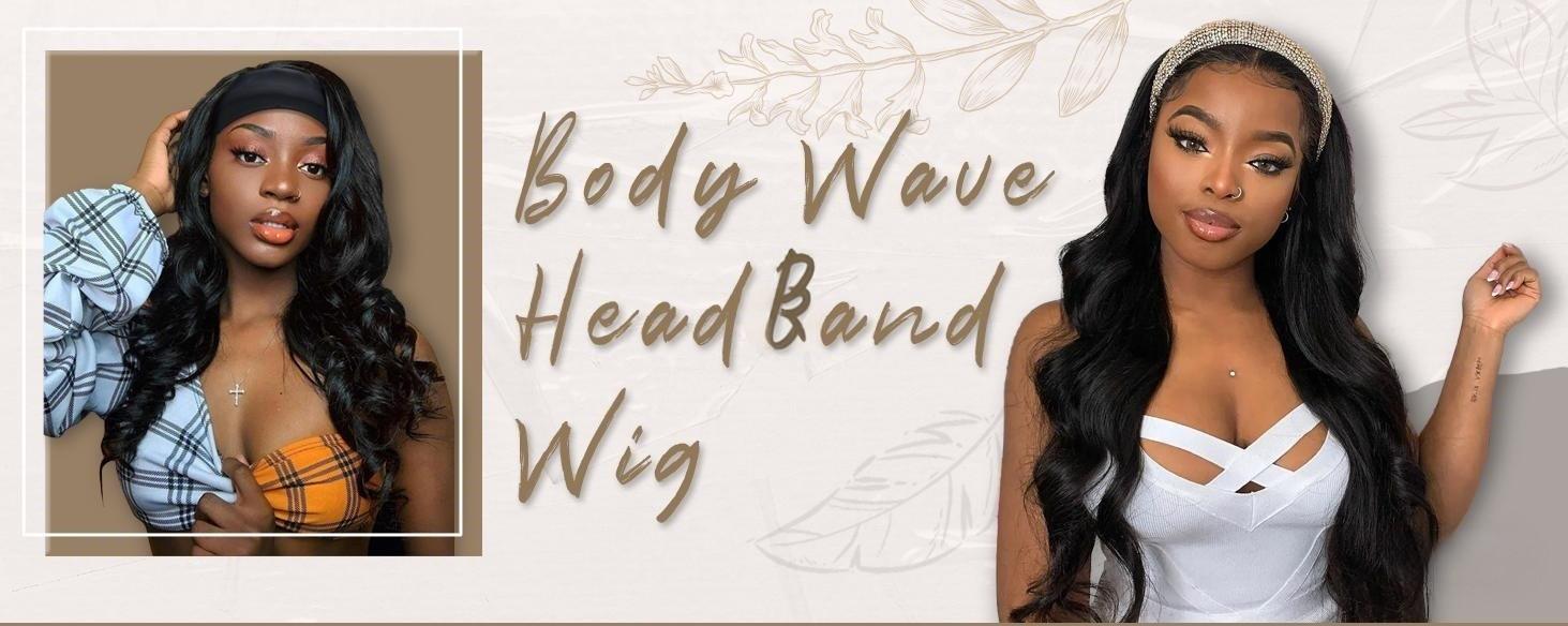 Wear and Go Body Wave Headband Wig Synthetic Wavy Wig for Black Women Glueless Wig with Headband Attached Heat Friendly 22 inch
