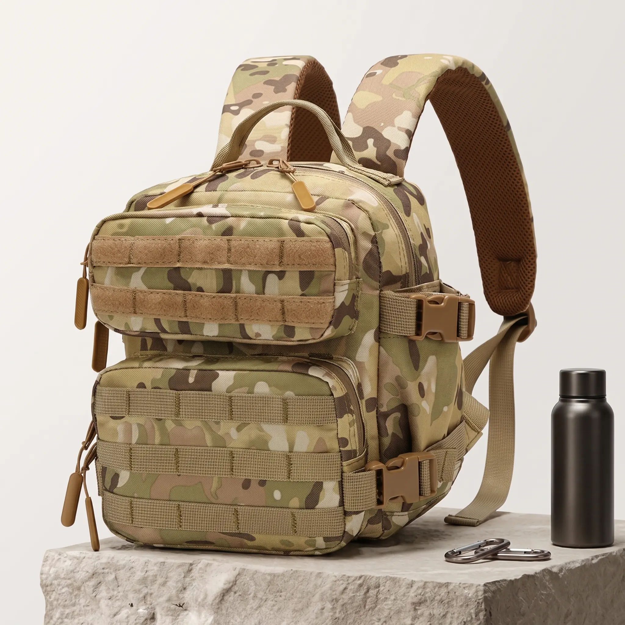 Unisex 9L Ultra-Light Mini Tactical Daypack - Camo Print, Breathable Waterproof Oxford Fabric, Molle Webbing, Multi-Zipper Closures, Structured Form, for Outdoor Hiking, Back to School Everyday Essential