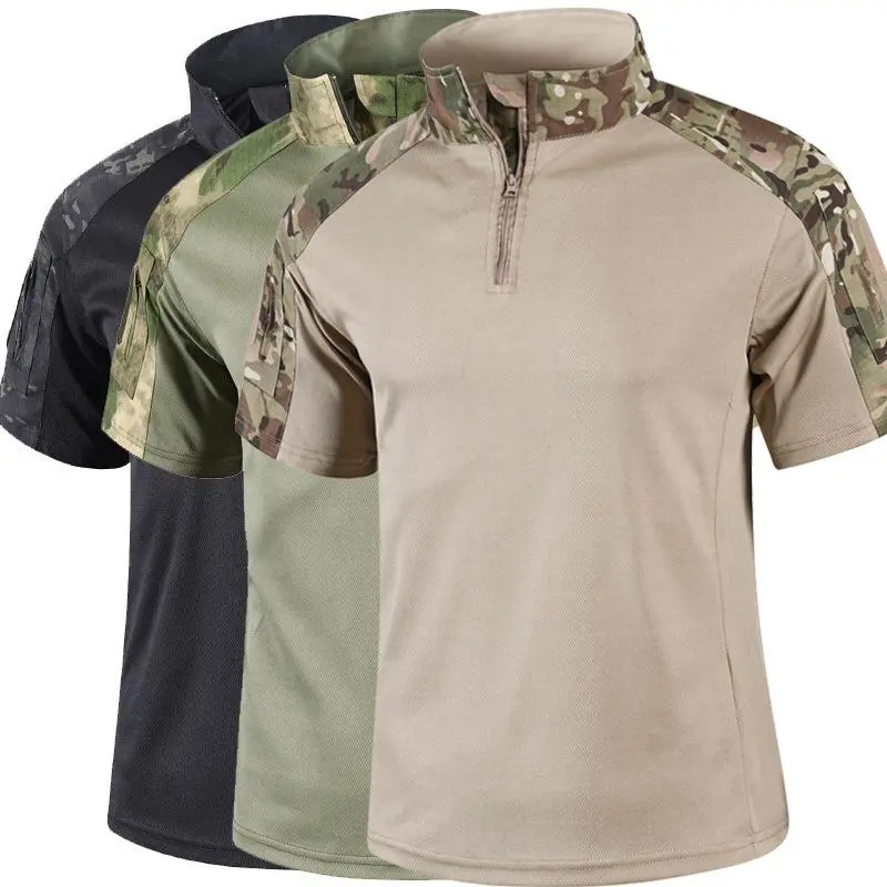 Men's Tactical Short Sleeve T-Shirt, 1/4 Zip Camo Combat Shirt, Breathable Quick Dry Military Top for Hiking, Hunting & Outdoor Activities      Please check the size chart. This product is a slim fit; if you prefer a looser fit, please order one size up.