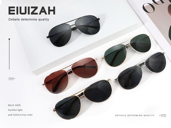 Eiuizah Polarized Aviator Sunglasses for Men Women, Classic Sun Glasses for Driving, Fishing, with UV Protection