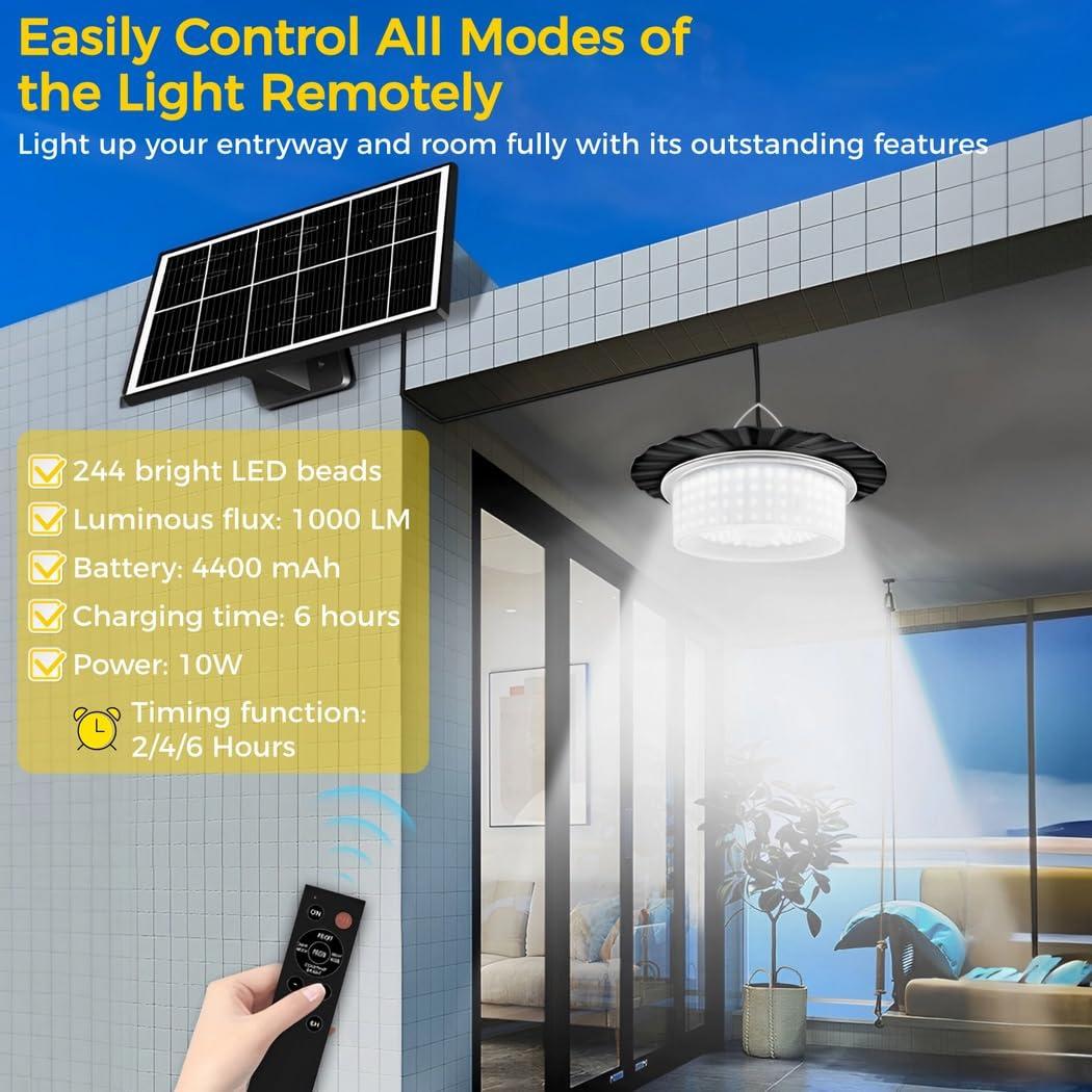 Solar Pendant Light with Motion Sensor, 224 LED Bulbs, 5 Modes Waterproof Floodlight, Remote Control, Outdoor Security Lamp