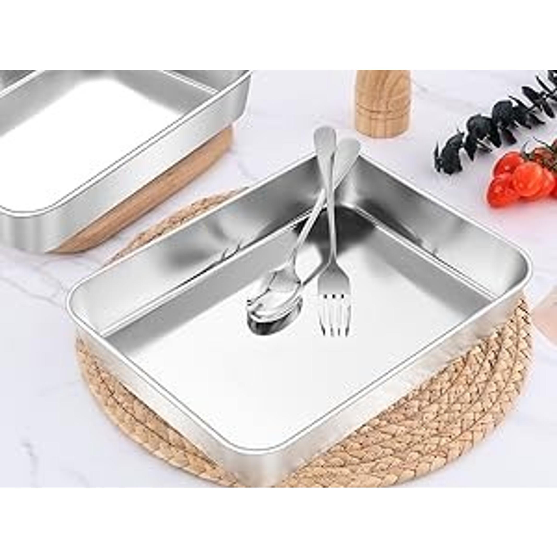 Rectangle Cake Pan Set of 2, 9 X 12 X 2 Inch Stainless Steel Baking Pan for Oven, Lasagna Brownies Casseroles Cakes Bakeware, Dishwasher Safe