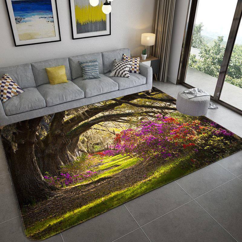 Green Forest Tree Hole Flannel Area Rug - Realistic Jungle Landscape Print Soft Mat for Living Room, Non-Slip Nature Home Decor#ForestRug #TreeHoleMat #JungleLandscapeDecor #RealisticCarpet #NonSlipFlannelRug