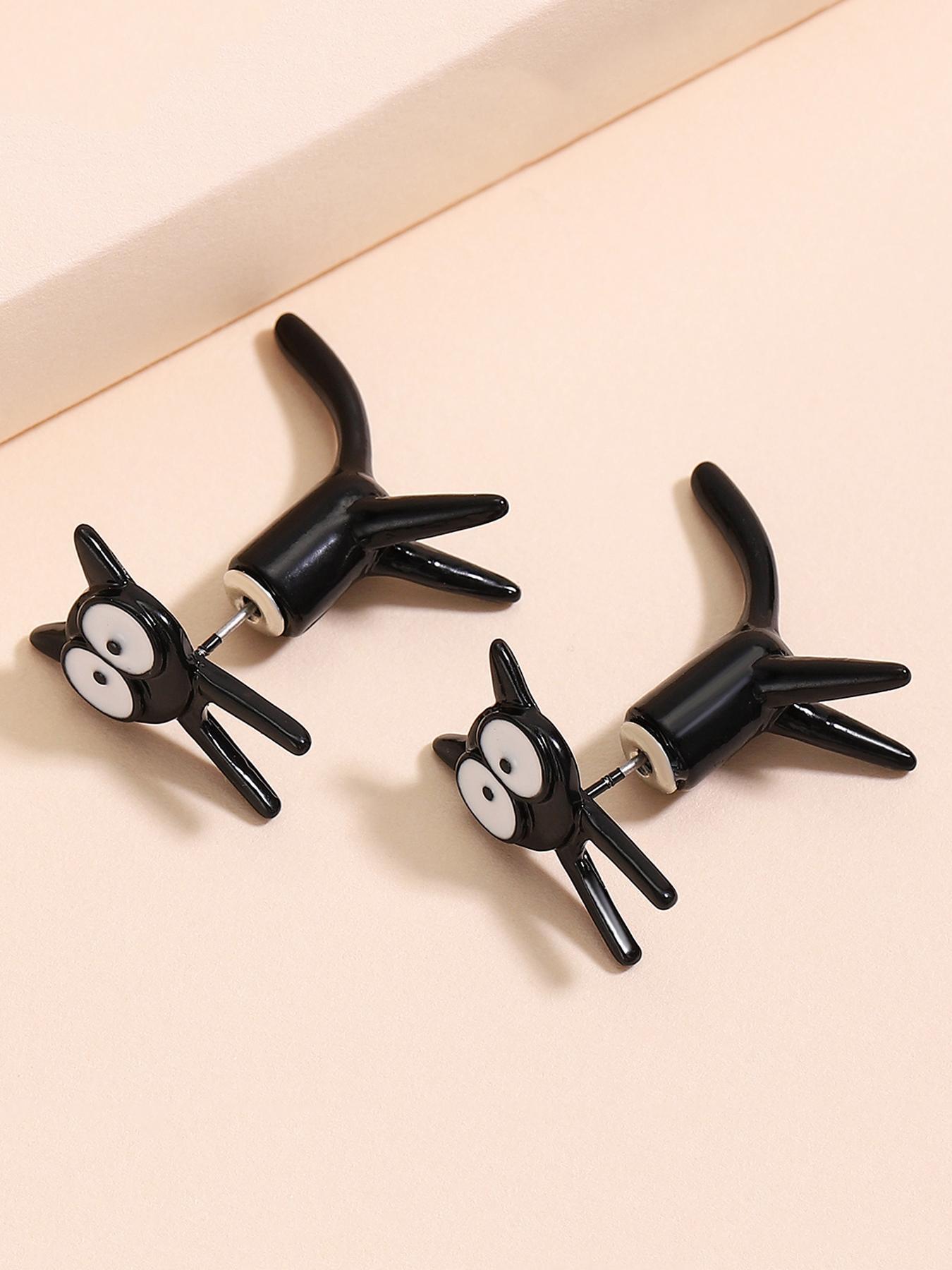 Cute Star Bell Cat Dangle Earrings Kawaii Cartoon Metal Chain Stylish Jewelry For Women And Girls Daily And Party Wear