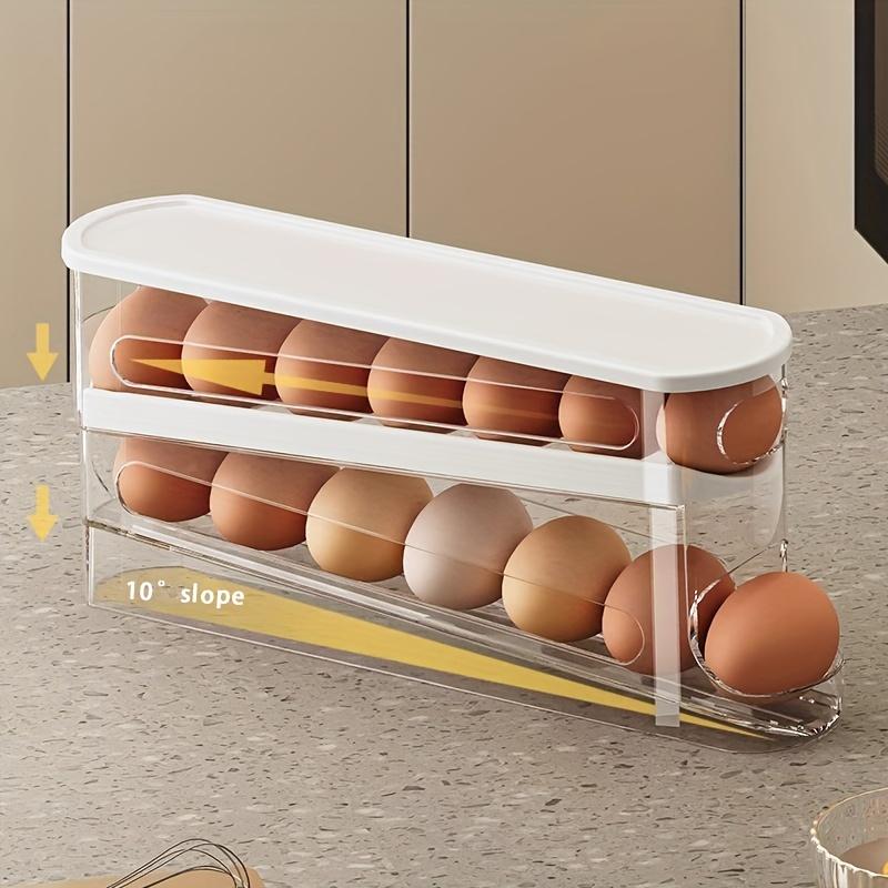 Double-layer egg storage box, space-saving organizer for the side door of the refrigerator, durable polypropylene, transparent, stackable design with an easy-to-open lid, perfect for home use, refrigerator egg rack