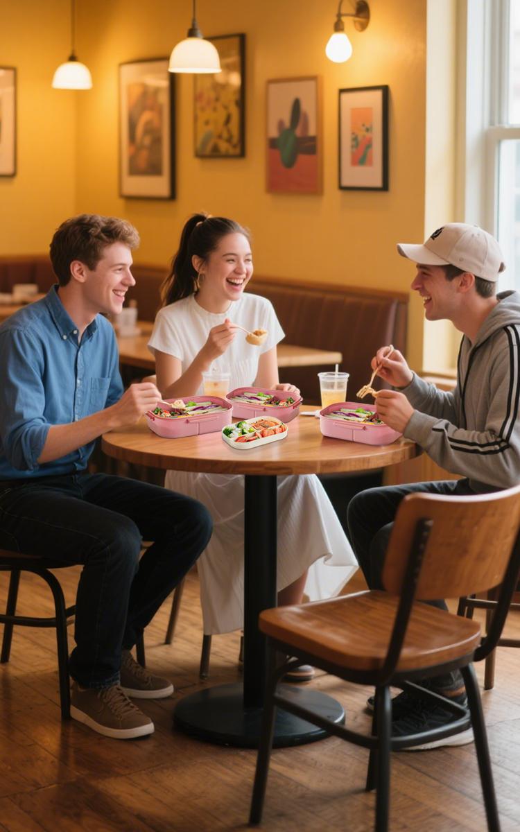 2-layer multi-compartment lunch box set: lunch box + cup + bag. Lunch set with cutlery and sauce box. Microwave safe, suitable for school, work, outdoor lunch box Bpa Free Plastic lunch box