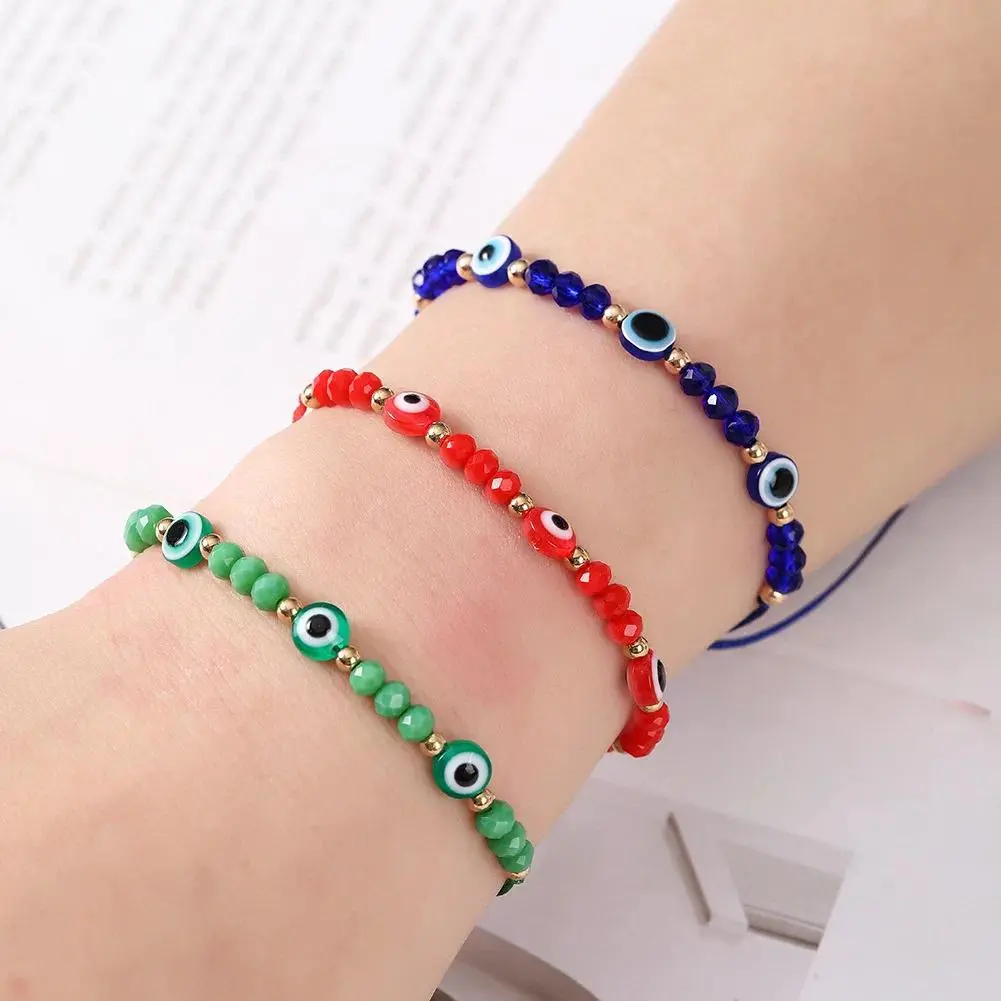 Women's 12-Piece Evil Eye Crystal Beaded Bracelet Set - Luggage Bag Charm Accessory, Protective Spiritual Energy Stackable Adjustable Wristbands, Protection Jewelry Gift