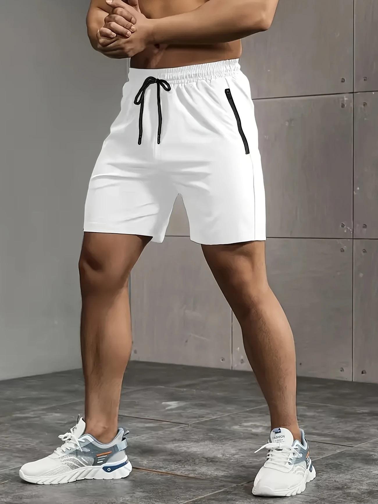 3pcs men's solid colour shorts with zip pockets and active elastic waist drawstring shorts for summer outdoor fitness leisure home