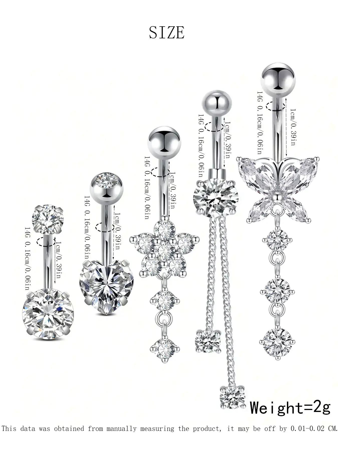 Casual Rhinestone Decor Butterfly & Flower & Heart Design Belly Button Ring, Navel Piercing Body Jewelry, Classic Fashion Accessories for Party, Club, Belly Hoops