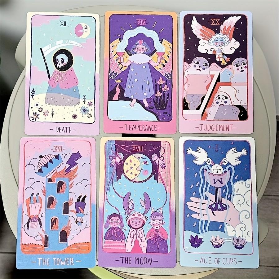 Pastel Soft Fantasy Prism Magic Tarot Deck, 78 Cards, and Sky Blue, Portable Fortune Telling Game, Ideal Gift for Holidays, Halloween, Thanksgiving, Beginner-Friendly