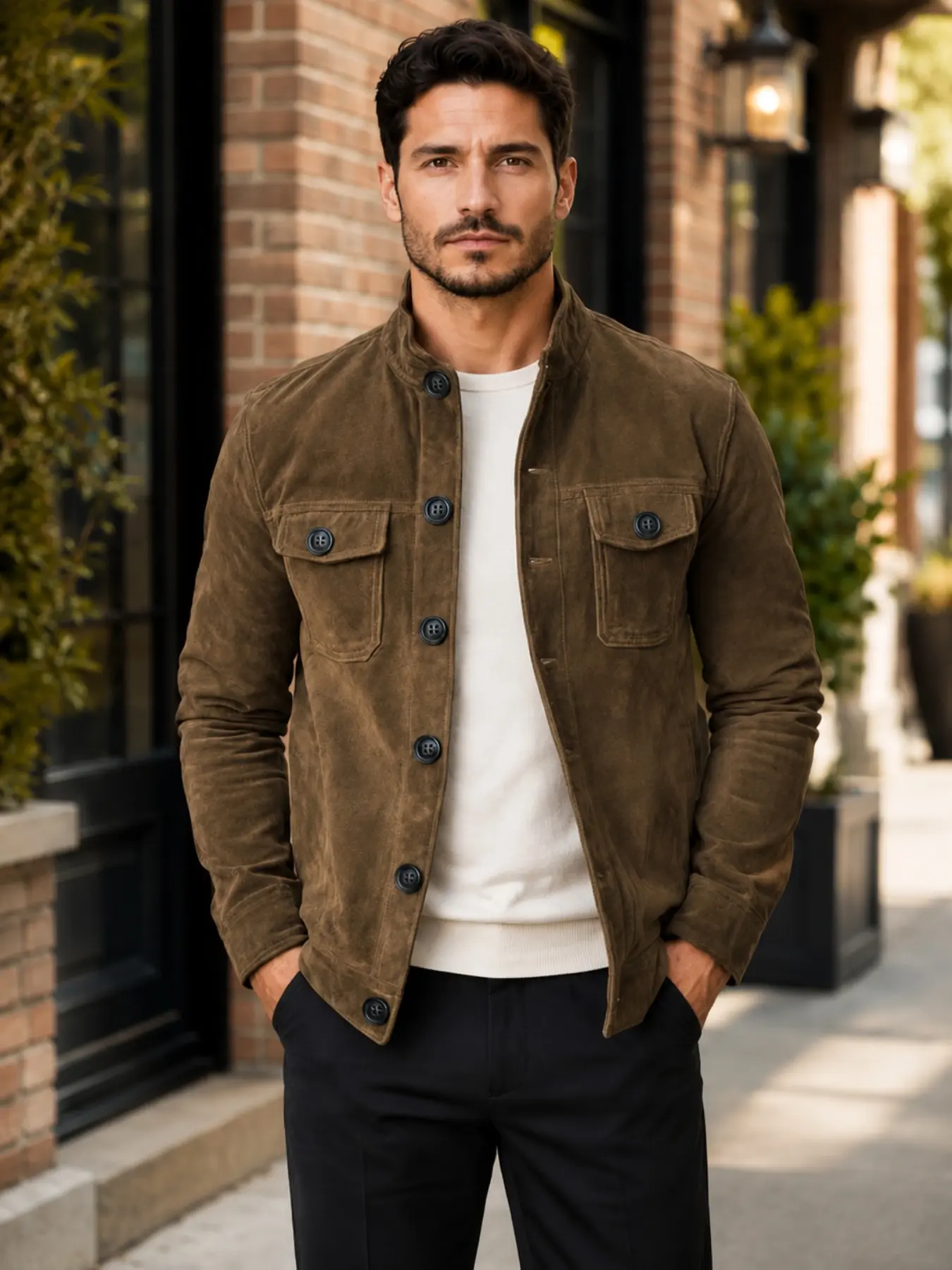 New Men's Vintage Workwear Jacket, Stand Collar Multi-Pocket Coat, Spring Fall Casual Versatile Blouse-Shirt, Unlined Design