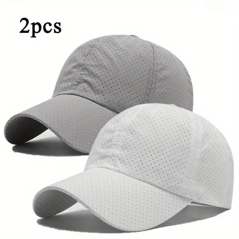 2 Pack Athletic Caps for Men & Women, Sporty Full Mesh Polyester Design, Quick-Dry, Lightweight & Adjustable for Running & Outdoors