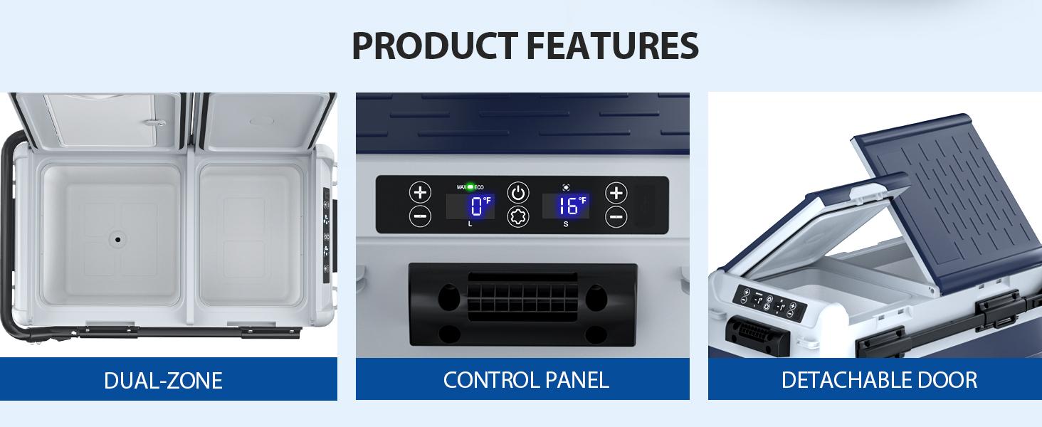 Aeitto 12 Volt Car Refrigerator, 52QT(50L) Dual Zone Portable Car Fridge Freezer -4℉-68℉ Electric Cooler Dual Temp Control Cooling Freezing 12/24V DC & 100-240V AC for Travel, Camping, RV, Road, Home Aeitto 12 Volt Car Refrigerator, 52QT(50L) Dual Zone Portable Car Fridge Freezer -4℉-68℉ Electric Cooler Dual Temp Control Cooling Freezing 12/24V DC & 100-240V AC for Travel, Camping, RV, Road, Home