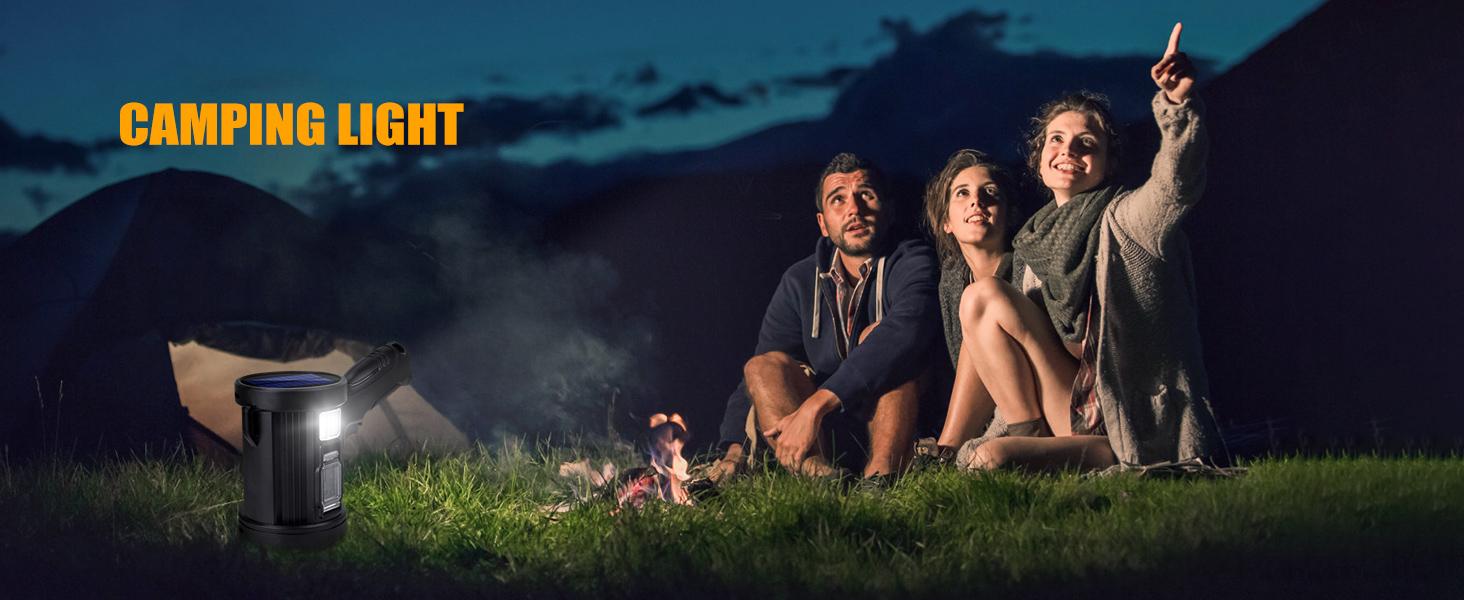 Rechargeable Searchlight Bright LED Spotlight Flashlight with 6 Modes Solar Panel Waterproof for Hunting Camping Boat 3000mAh Battery IPX5 Waterproof