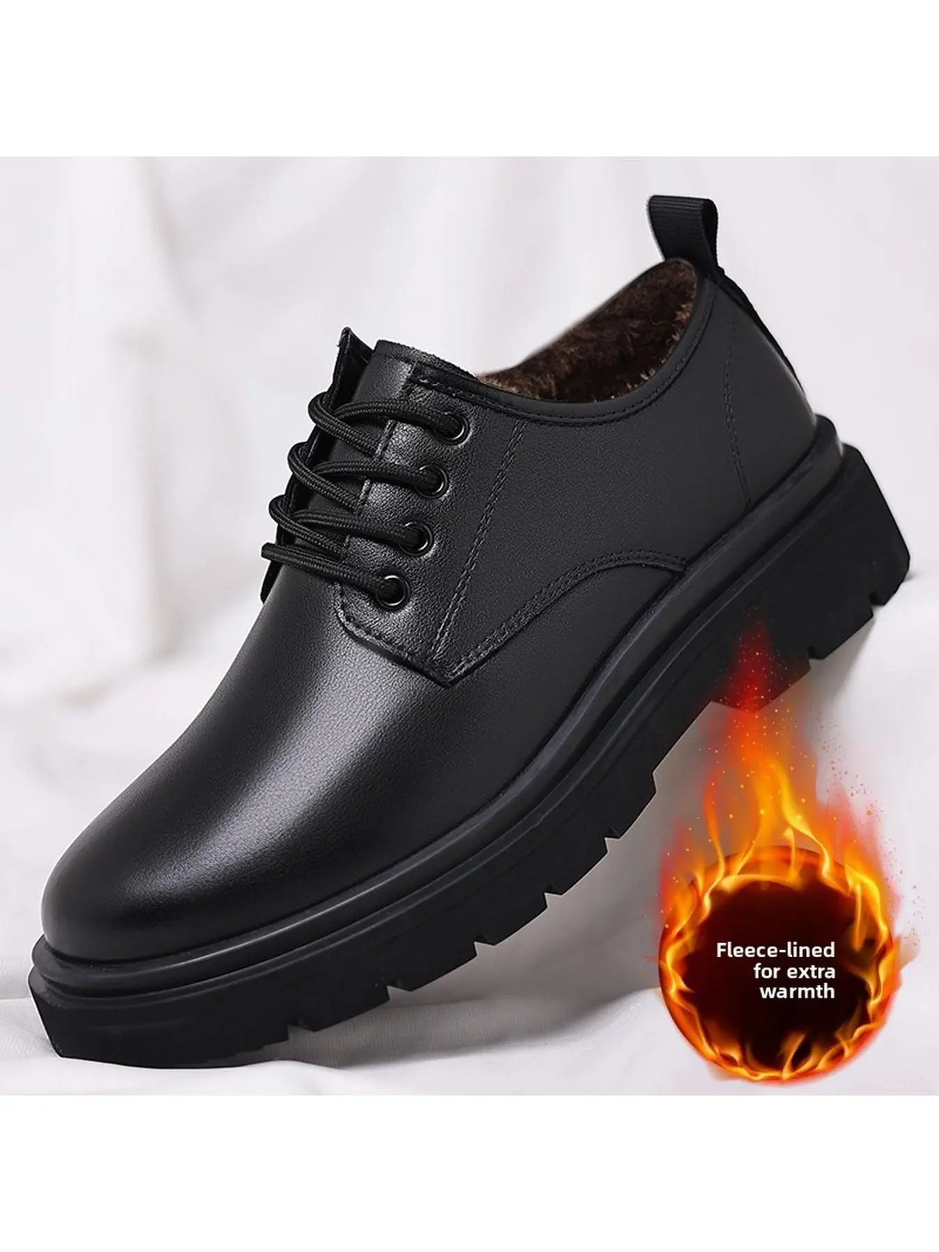 Men's Winter Platform Oxford Shoes, Thick Non-Slip Cushion Sole, Lace-Up Comfort Business Dress Shoes, Leather Casual Formal Shoes, PU Leather Shoes