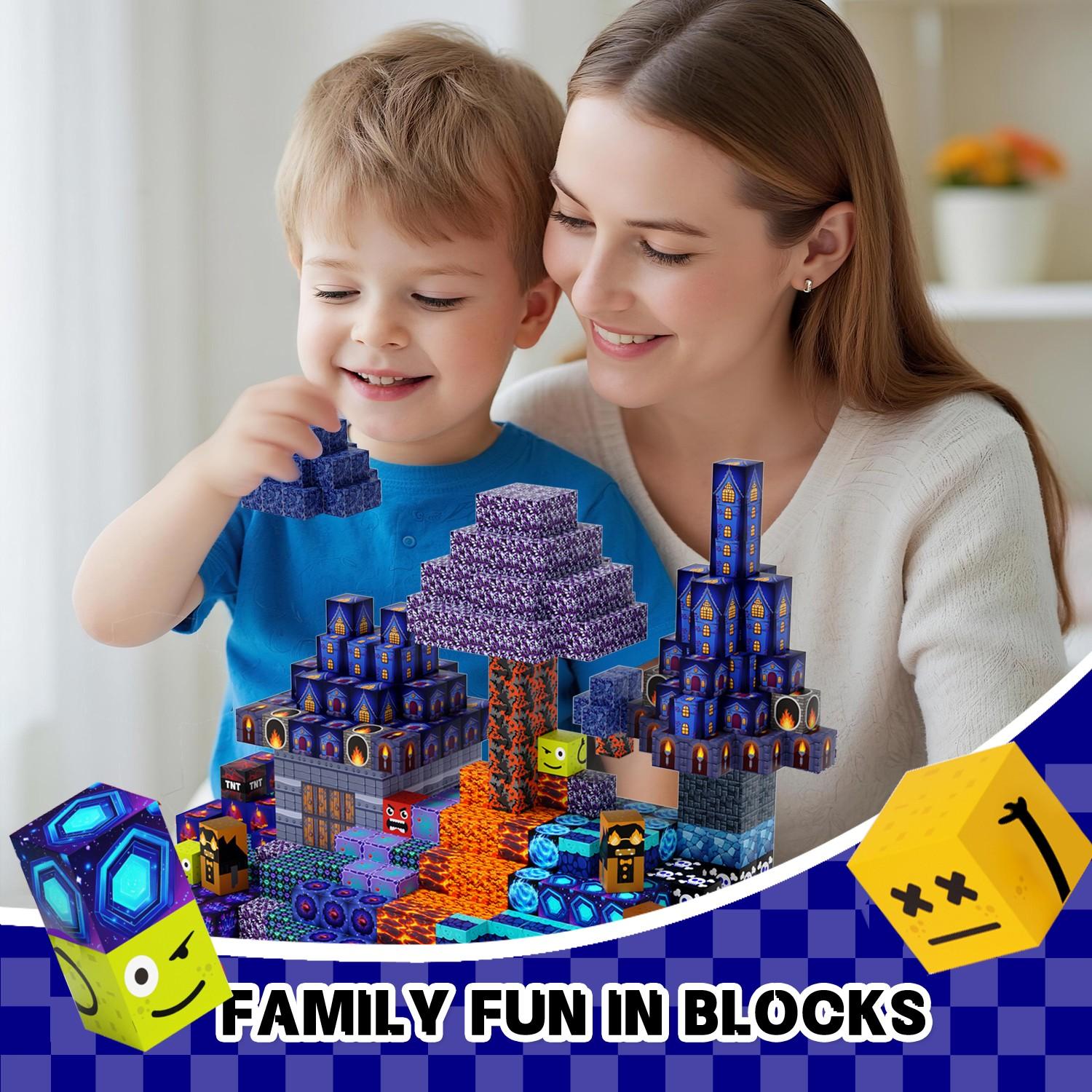 100pcs/150pcs/200pcs Magnetic Puzzle Blocks, Glowing Blue Castle Set, Stem Montessori Creative Toy, Ages 3-12, Birthday Gift