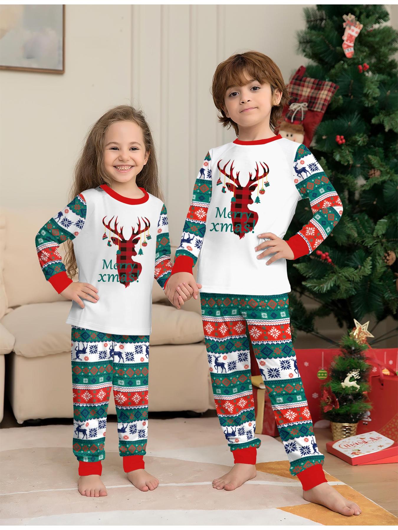 Family Christmas Pajamas Set for Family of 4, 2-Piece Outfit, Christmas Hat Letter Print Soft Knit Loungewear, Breathable Skin-Friendly Sleep Set, Ideal for Christmas Family Photos, Holiday Family Party Outfits, Festive Christmas Gift Family Loungewear