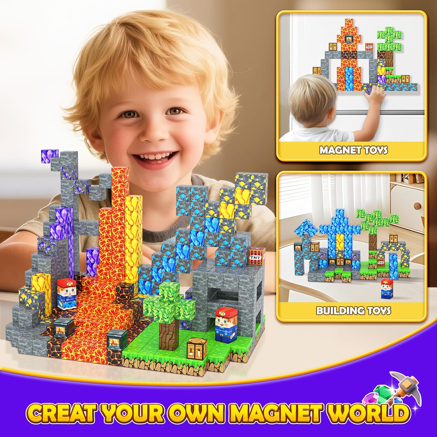 Magnetic Building Blocks-100PCS with Drawstring Bag STEM Montessori Children Sensory Toys Build Mine Magnet World Gift Set