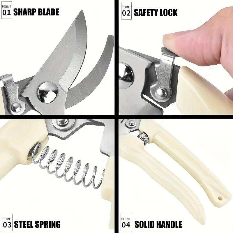 Professional Stainless Steel Garden Pruning Shears with an Ergonomic White Handle Designed to Save Effort, Perfect for Branches, Flowers, And Grafting Trees, As Well As Tasks in Orchards And Gardening