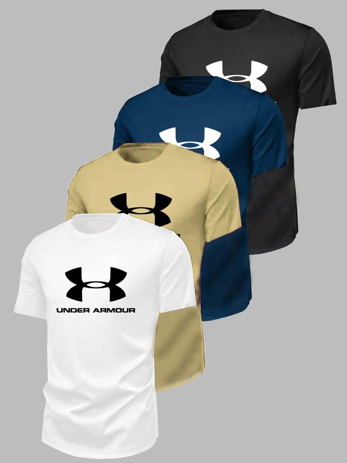 Men's Patterned T-Shirt 4-Piece Set, Streetwear Casual Style, Loose-Fitting Short Sleeve, Long Length, Trendy Youth Daily Wear