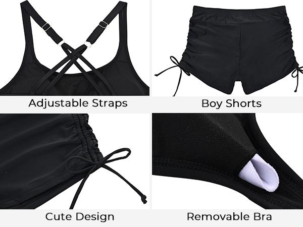 Aqua Eve Plus Size Tankini with Shorts Two Piece Swimsuits for Women Blouson Tummy Control Bathing Suits