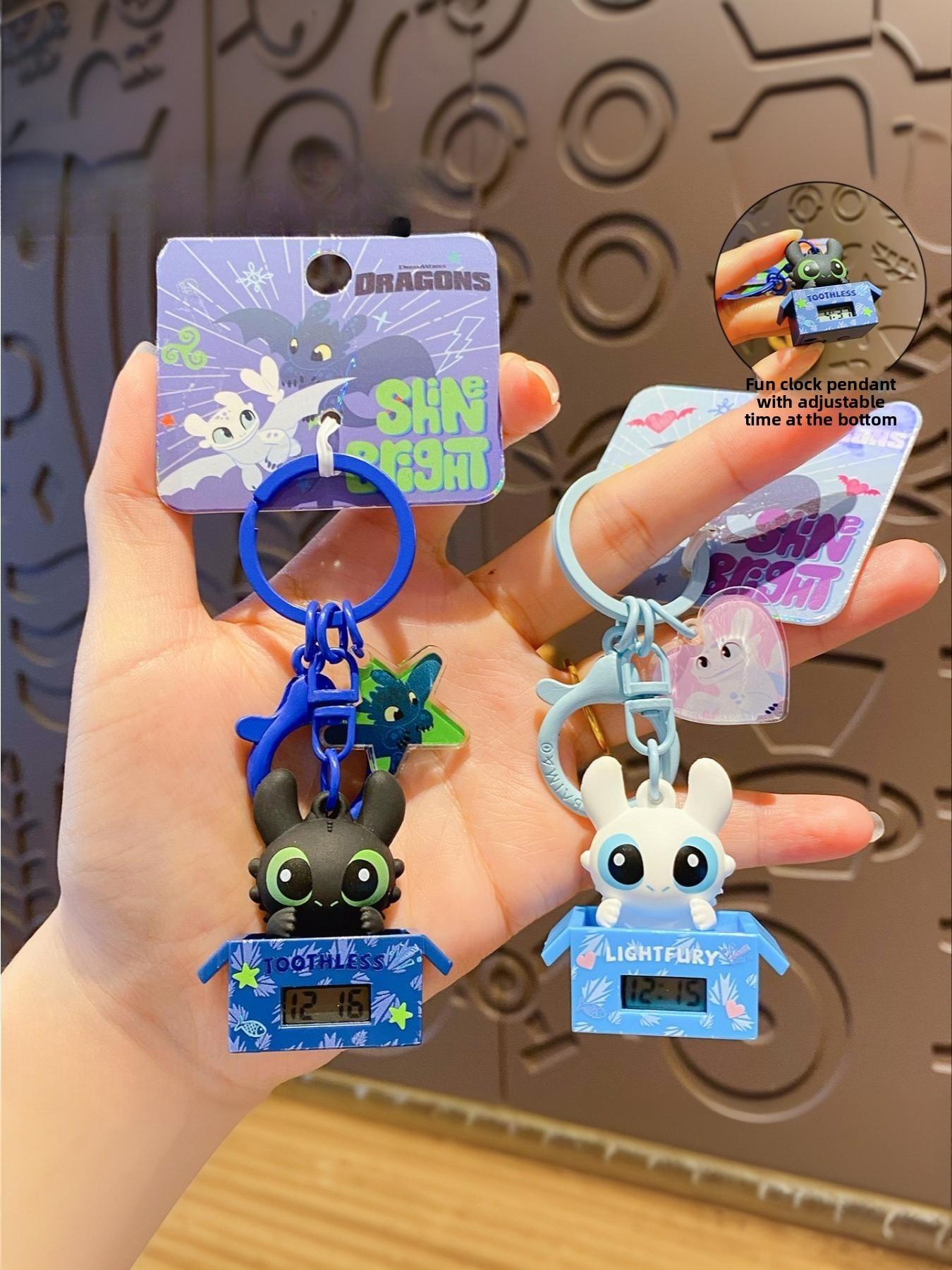 1PC How to Train Your Dragon Toothless Clock Keychain Pendant Creative Adjustable Time Functional Keychain Accessory