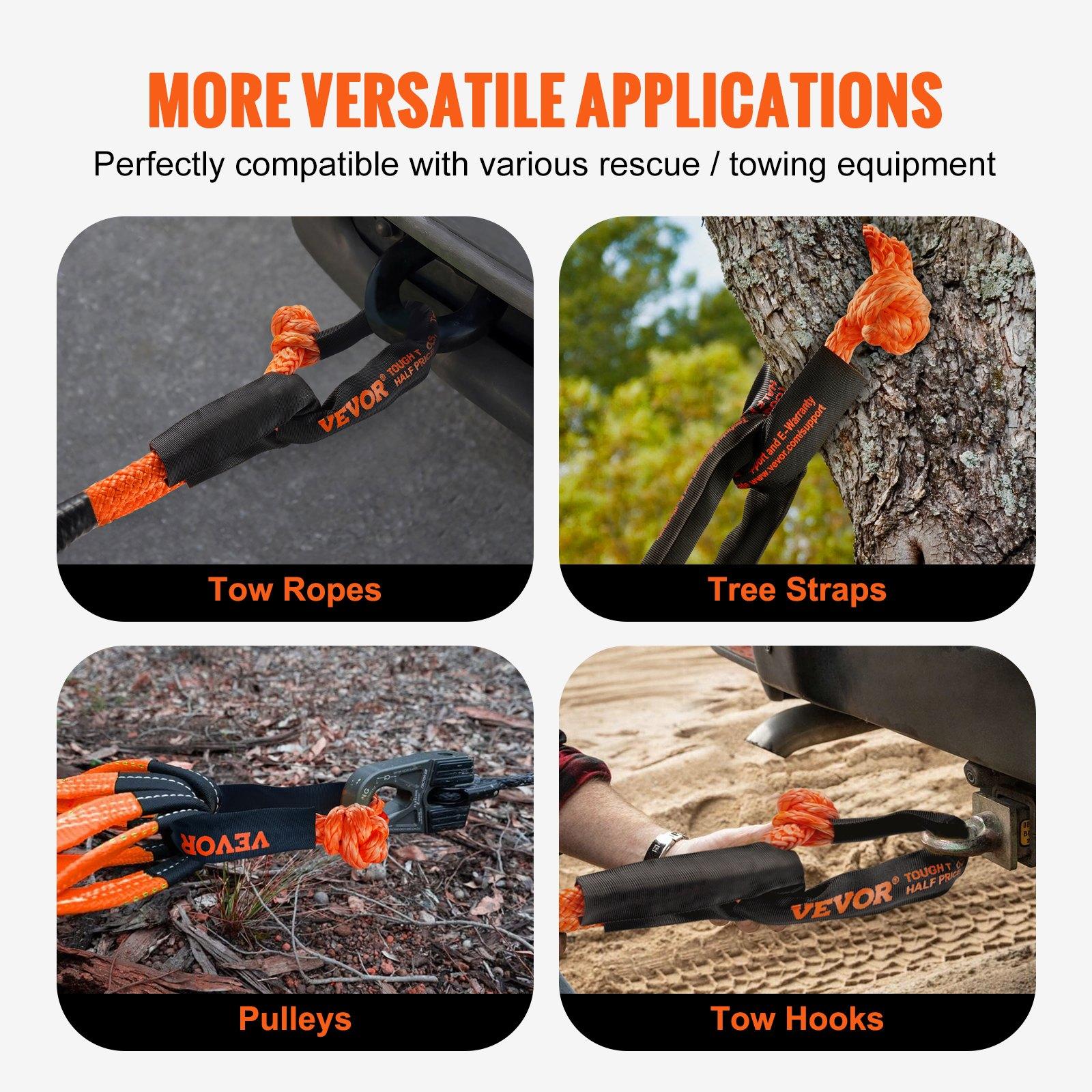 VEVOR Synthetic Soft Shackle, 1/2x 22 (2 Pack) 44092 lbs (20 Ton) Breaking Strength Recovery Tow Shackles with Extra 2 Sleeves Storage Bag for UTV, ATV, Trucks, Jeep, Off-Road Vehicles, Orange