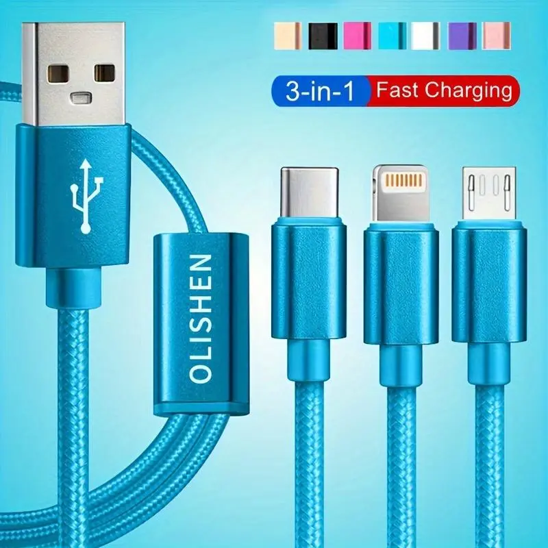 [3-In-1 Quick Charge Cable] 3-In-1 Quick Charge Cable, Nylon Braided Anti-Tangle, Compatible with Iphone, Micro USB, Type C Devices, Suitable for Samsung, Xiaomi, Oppo, Vivo, And Others