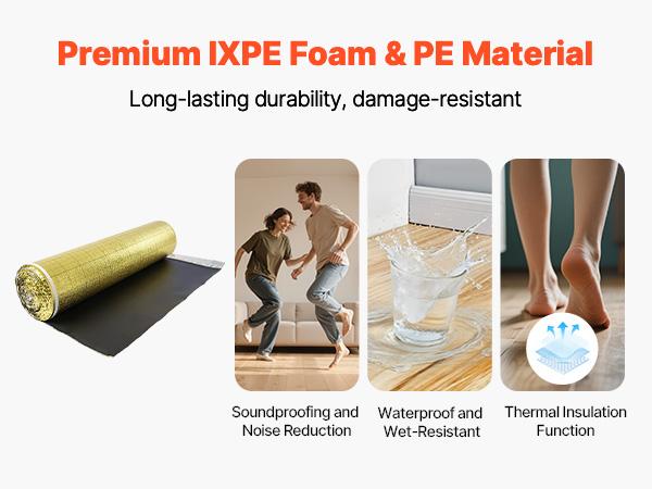 Floor Underlayment 200 sq. ft/Roll, 3-in-1 3 mm Thick Flooring Padding with Tape Vapor Barrier, Heavy Duty EPE Foam with Gold PE, Soundproofing and Noise Reduction, for Laminate Wood Floors