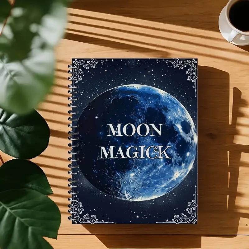 Witchcraft Practitioner Moon Magic Planner Book, Vintage Astrology Spellbook with Lunar Phase Tracker, Divination Rituals, A5 Notebook