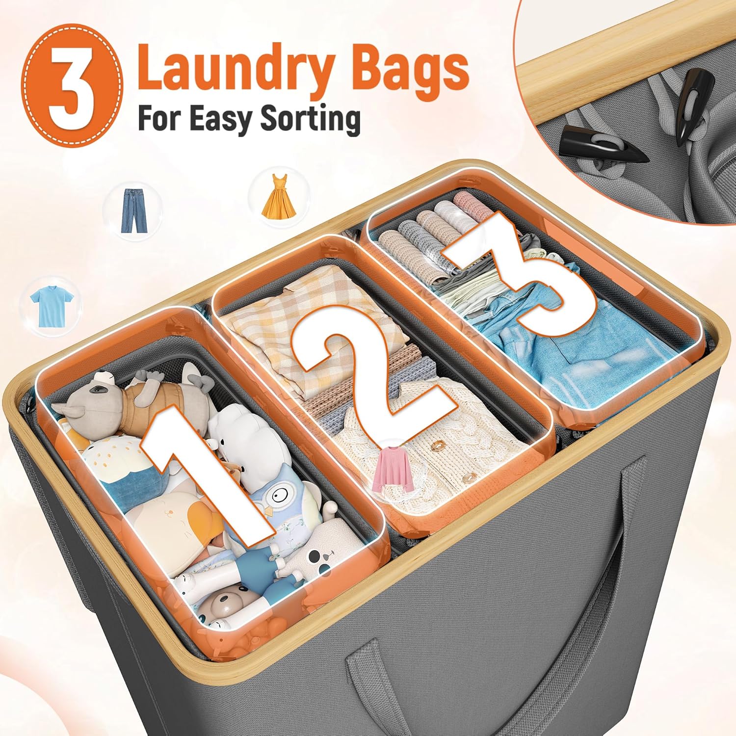 Raybee Furniture Laundry Basket with Lid, 160L-170L Laundry Hamper,2/3 Section Clothes Hamper, Hamper with Lid with Removable & Washable Bags Collapsible Hampers for Bedroom, Aesthetic for Bathroom Raybee Furniture Laundry Basket with Lid, 160L-170L Laundry Hamper,2/3 Section Clothes Hamper, Hamper with Lid with Removable & Washable Bags Collapsible Hampers for Bedroom, Aesthetic for Bathroom