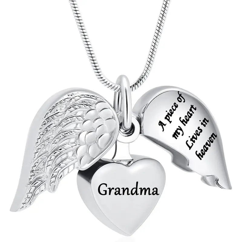 Cremation Jewelry Heart Urn Necklace for Human Ashes for Women Men A Piece of My Heart Lives in Heaven Memorial Ashes Keepsake Pendant (Silver-Grandma)