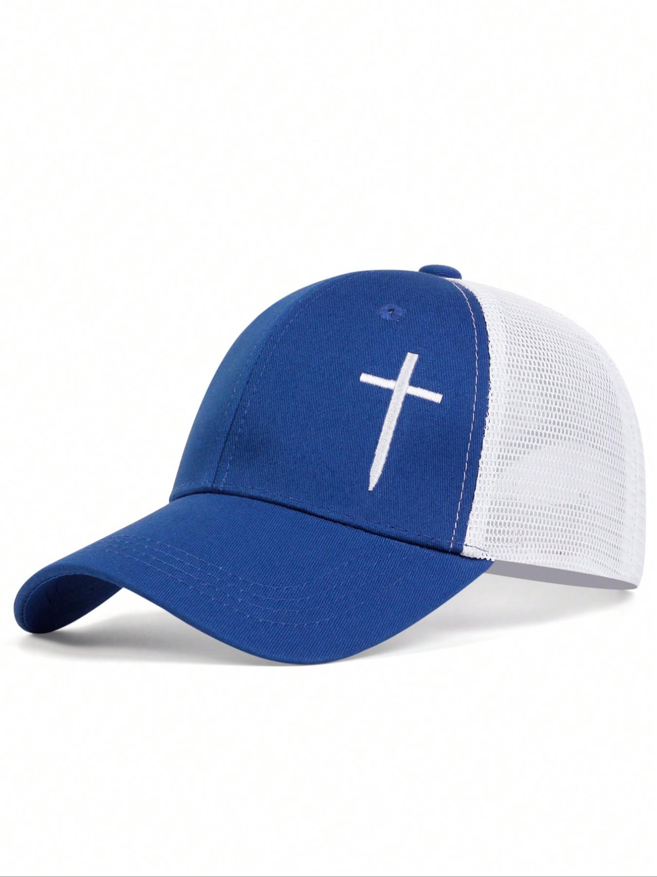 Unisex Street Trend Cross Embroidered Baseball Cap, 1 Piece Casual Trendy Baseball Hat, Adjustable Mesh Design Accessories for Daily Use