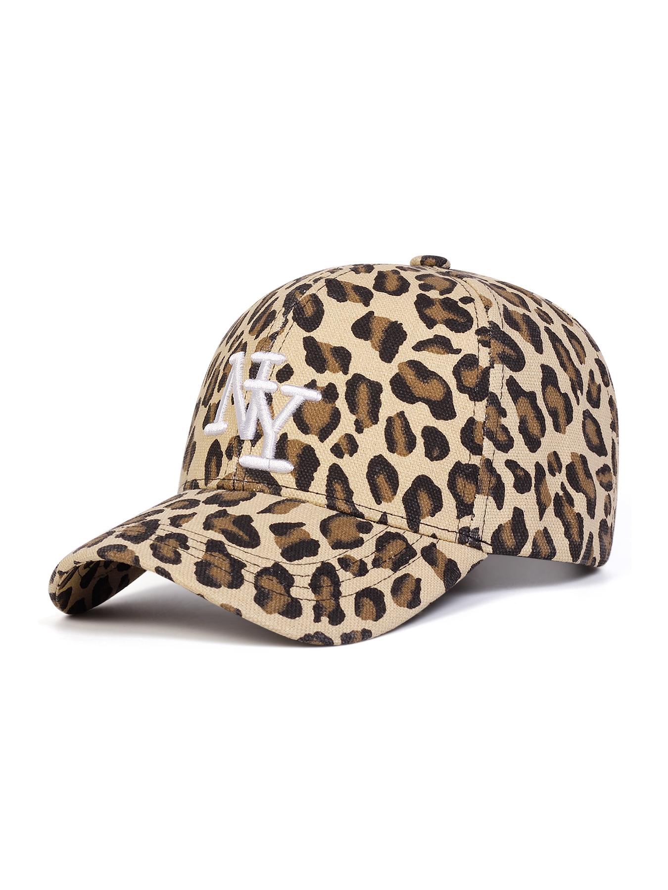 Women's Ny Leopard Print Hat, Adjustable Size Baseball Cap, Fashionable Design, Suitable for Sports & Casual Outings, All-Season Woven Fabric Cap, Adjustable Caps