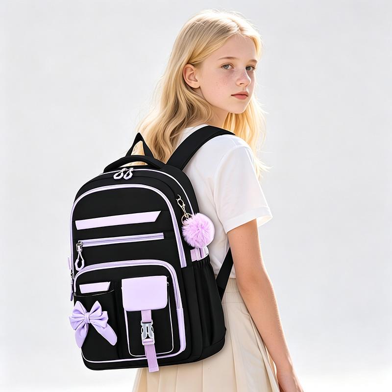 A Casual Backpack for Teens Adorned with a Bow, Ideal for Outdoor Adventures And Travel, Made to Fit a 15.6-Inch Laptop, Equipped with Adjustable Shoulder Straps And Smooth Zippers, Perfect for Everyday Outings And School Use., for Teenager