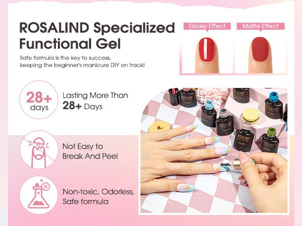 ROSALIND Mini 24Pcs Gel Nail Polish Set-20Pcs Dream Princess Pink Series Nail Gel Nail Polish with 4Pcs Base Coat and Glossy&Matt Top Coat Nail Gel Manicure Cosmetic Gift Set Need Uv/Led Cure