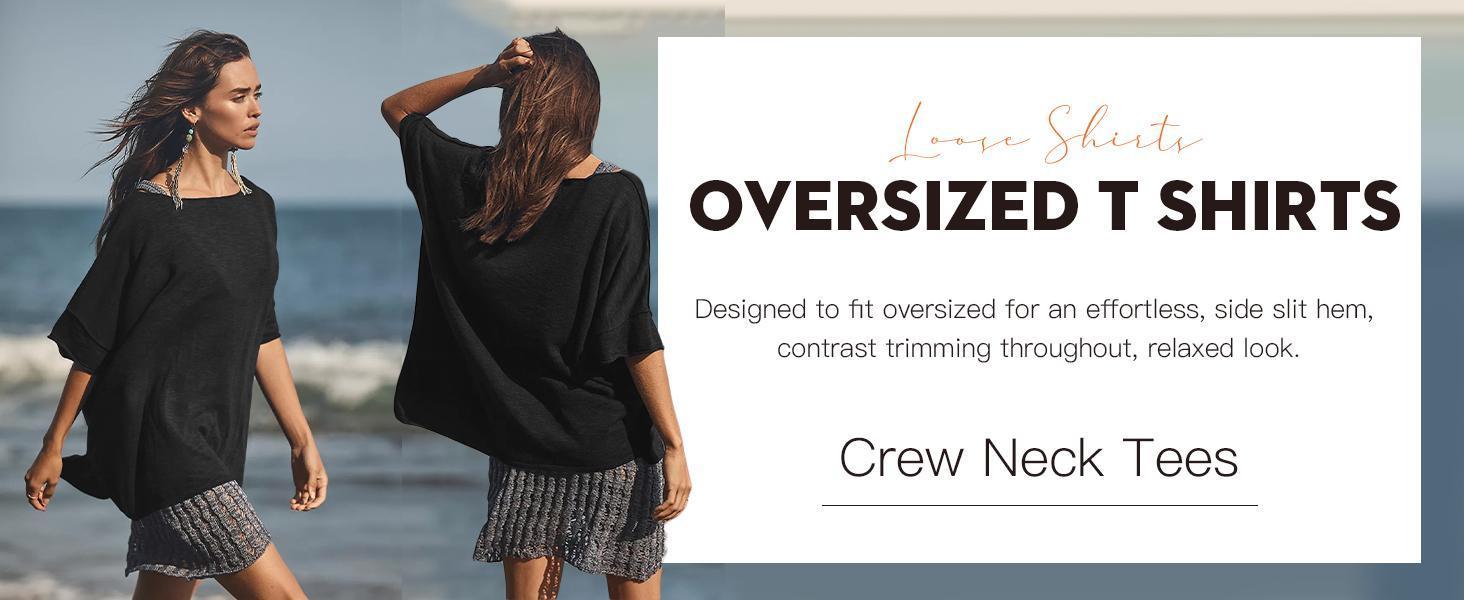 Imily Bela Women's Oversized T Shirts Casual Summer Crew Neck Loose Dropped Short Sleeve Side Slit Hem Blouse Tunic Tops Sweater Tee