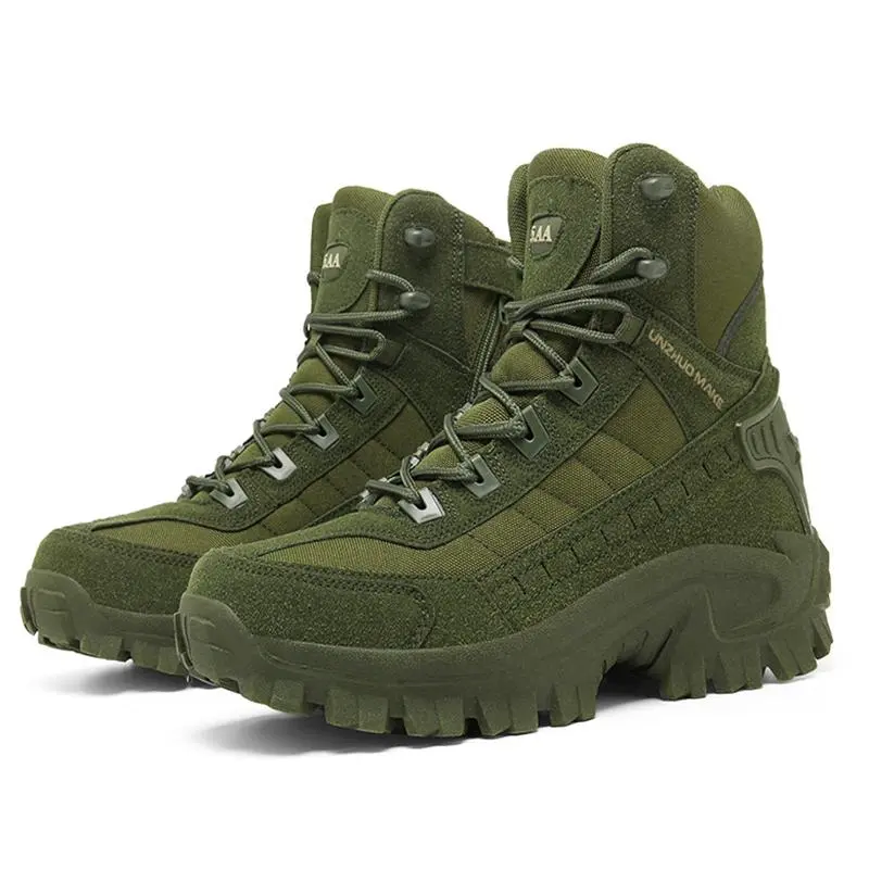 Men's High Top Hiking Boots, Shock-absorbing Non-slip Desert Boot, Winter Outdoor Camping Trekking Shoes, Tactical Boots, Comfort, Non-slip, and Durable Lace-up Design, for Outdoor Adventures, rubber boot, Hiking, and  leather motorcycle combat boot