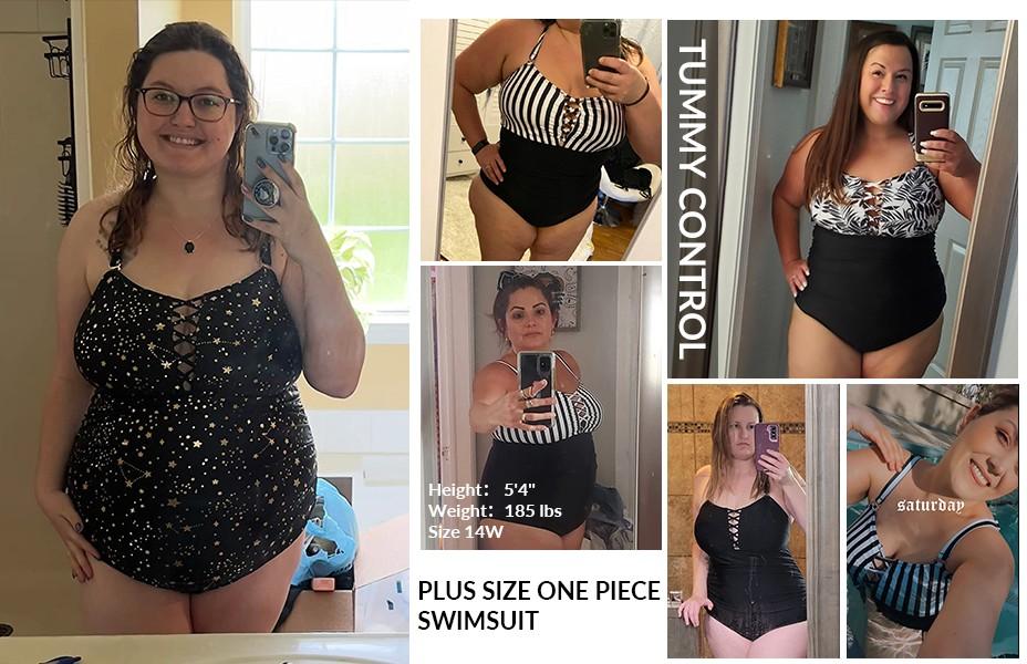 Yonique Women Plus Size One Piece Swimsuits Tummy Control Bathing Suits Vintage Swimwear