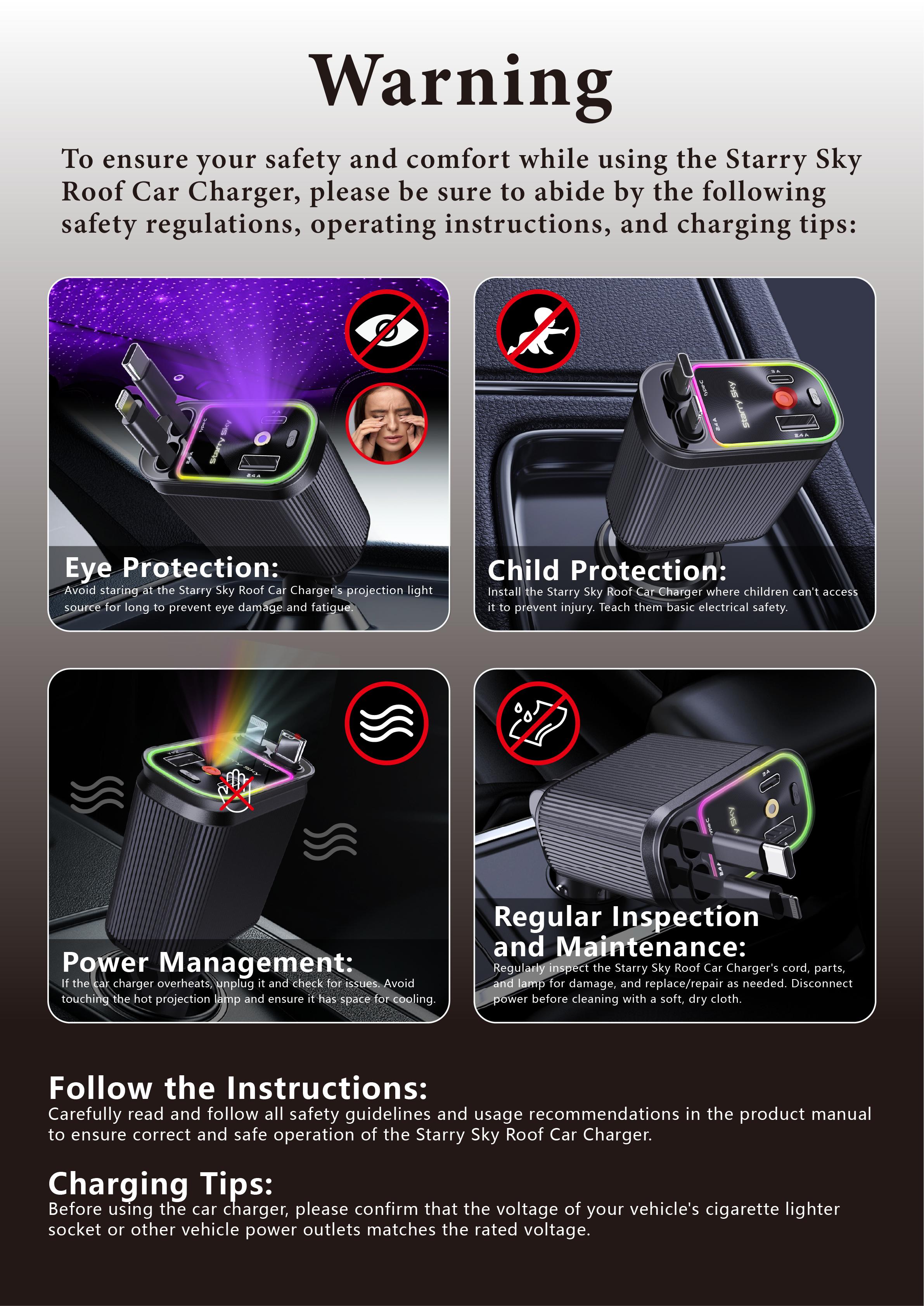 W&O 5-in-1 Smart Car Charger with Car Air Aromatherapy Diffuser-Free, Plant Extract Formula for Mothers and Youngsters, Vehicle & Travel, Features Intelligent Sensing & Atmosphere Lighting, Car Air Freshener Starlight Headliner Car Charger