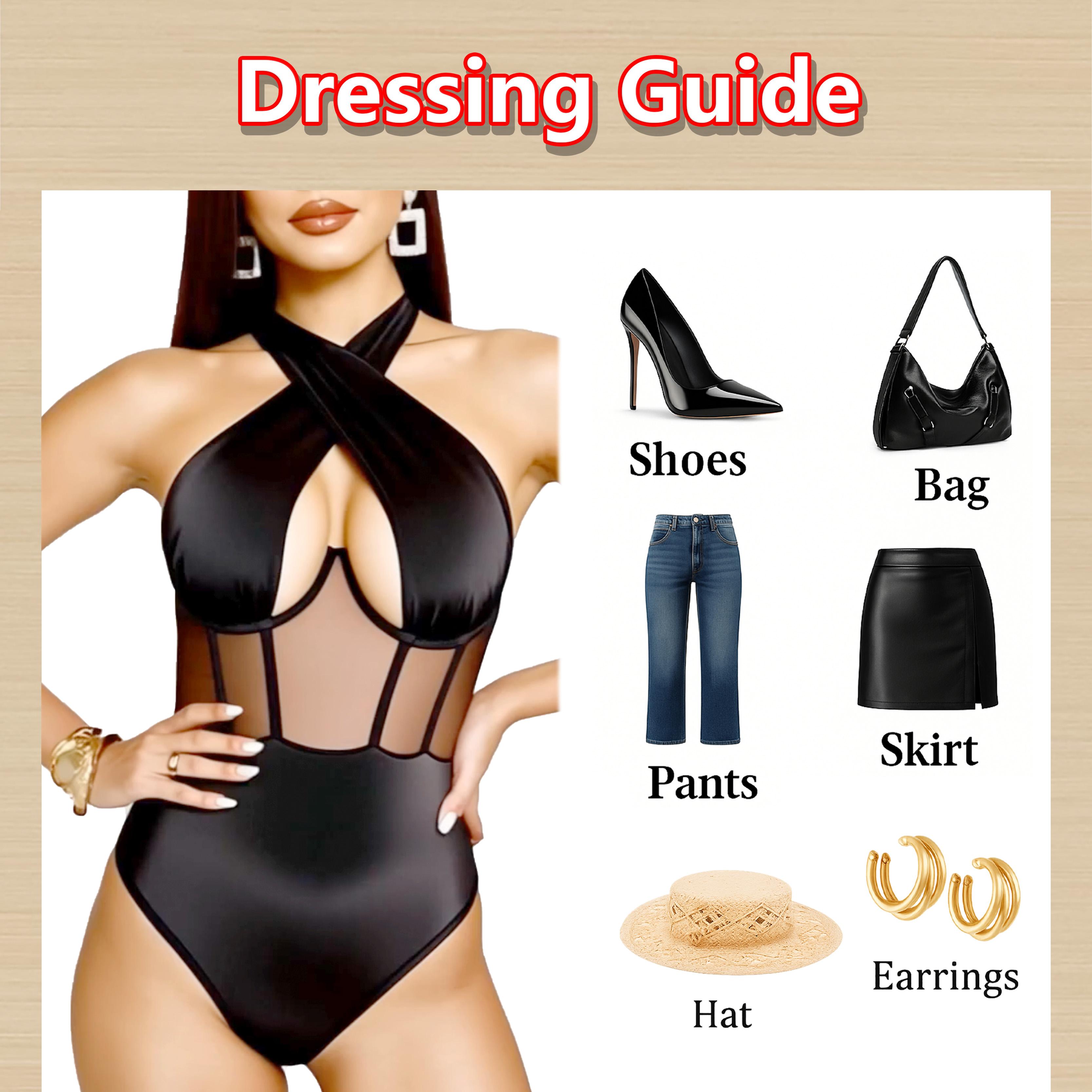 Women's Viral Bodysuit Bodysuits, Underwear Womenswear, Crossover Neckline Mesh Sleeveless Skinny, Soft Comfortable Stretchy Fabric, Party Vacation Casual Beach Fashion Item Thanksgiving Gift Christmas Gift