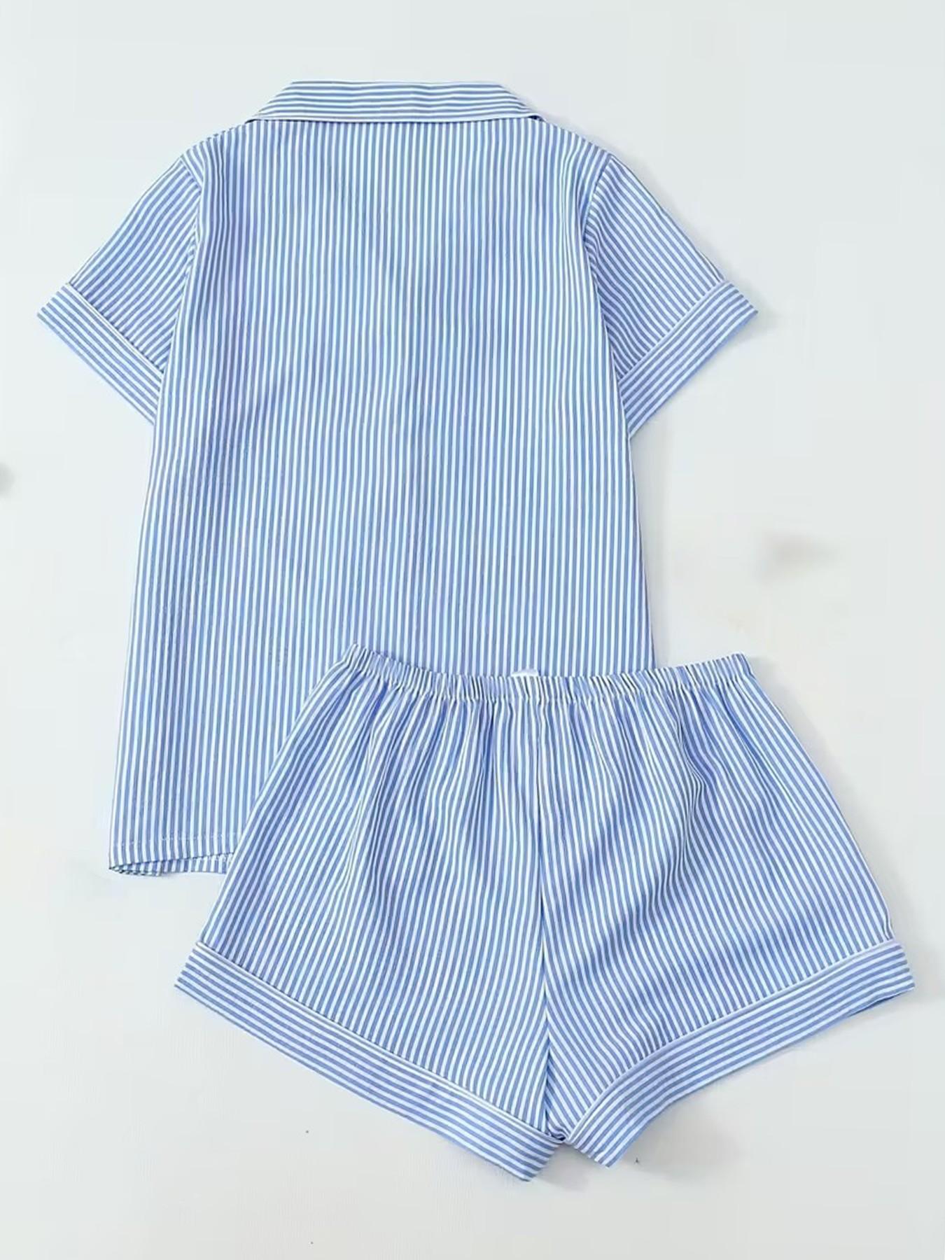 Women's Button-Down Short Sleeve Collared Pajama Set, Gingham Print, Contrast Trim, Loose Fit, Breathable Spring Summer Home Wear