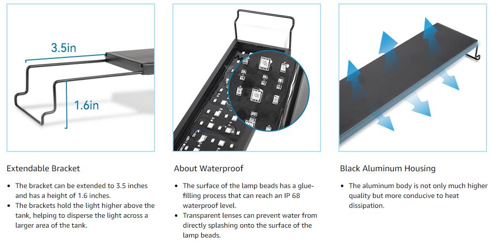 hygger Aquarium LED Light Fish Tank Full Spectrum Lighting with 24/7 Day-Night Cycle Mode & Auto On/Off Timer, 7 Color Options, Dimmable, Extendable Bracket for Tank Plant Lights