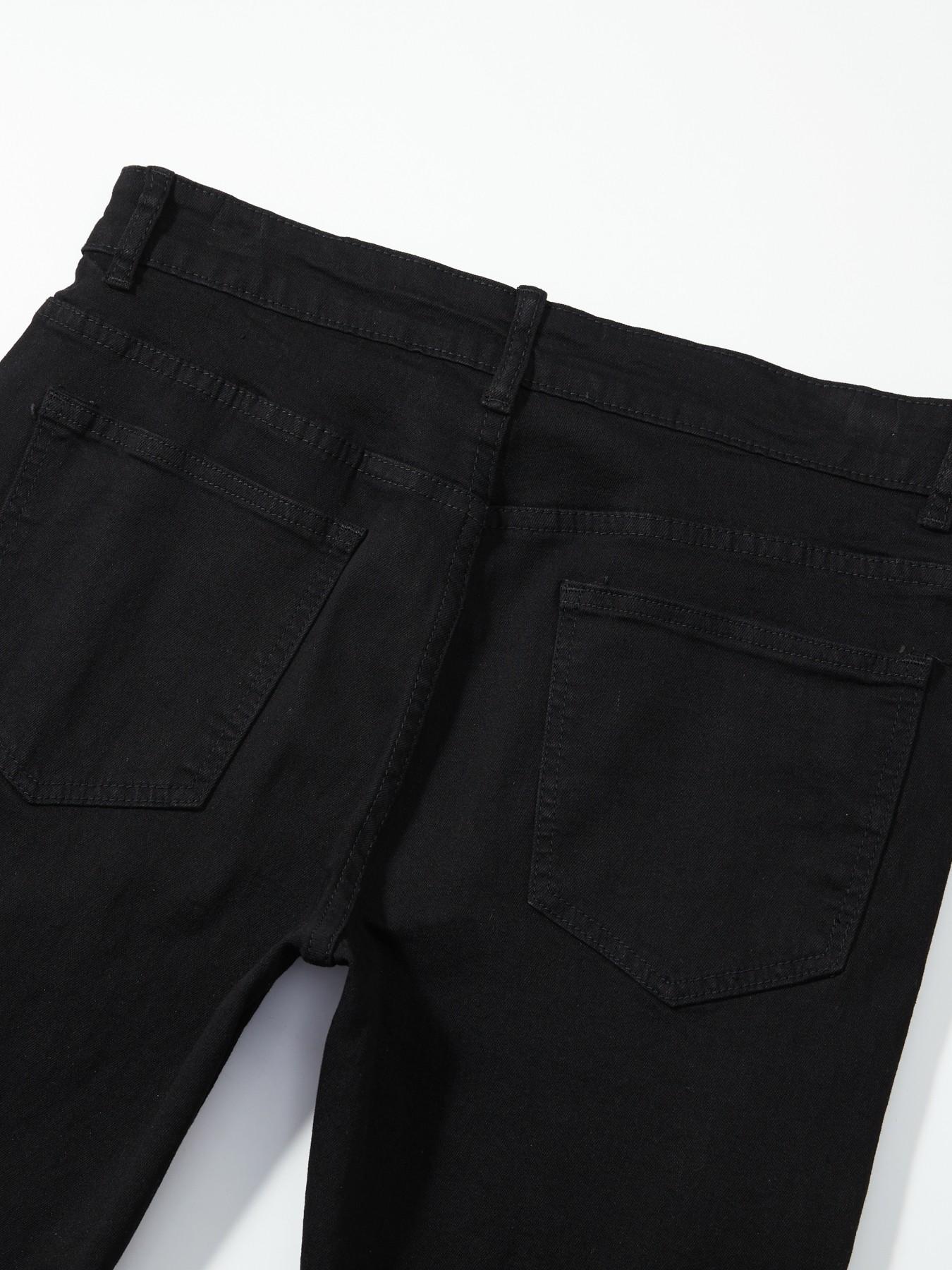 Men's Summer Washed Denim Shorts, Large Ripped Hem, Slim Fit Straight Leg, Streetwear Hip Hop Casual Five-Quarter Pants