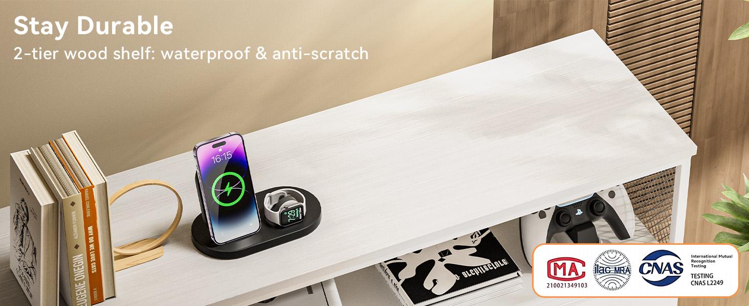 Bedroom Dresser TV Stand with LED Lights & Charging Station, 6 Fabric Drawers with Side Pockets, Wide Storage Dresser for Bedroom, Living Room, or Closet, Modern Media Console for TVs up to 43" Cupboard Furniture