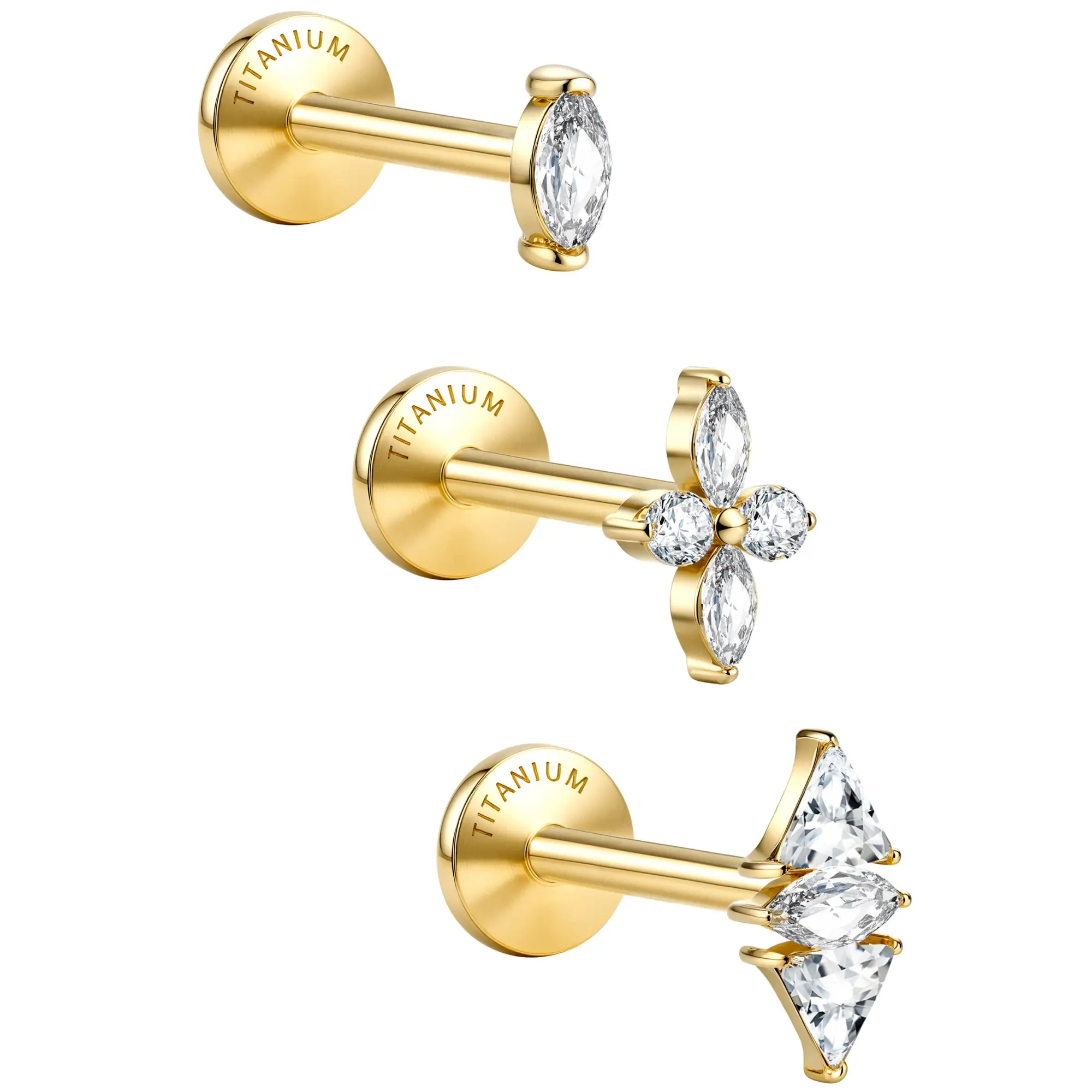 GEMQUEEN Implant Grade G23 Titanium Hypoallergenic Earring Sets, 18G Internally Threaded 6 mm Cubic Zirconia Studs, Unisex Flat Back Cartilage Jewelry for Helix/Tragus Piercing, Holiday Gifts