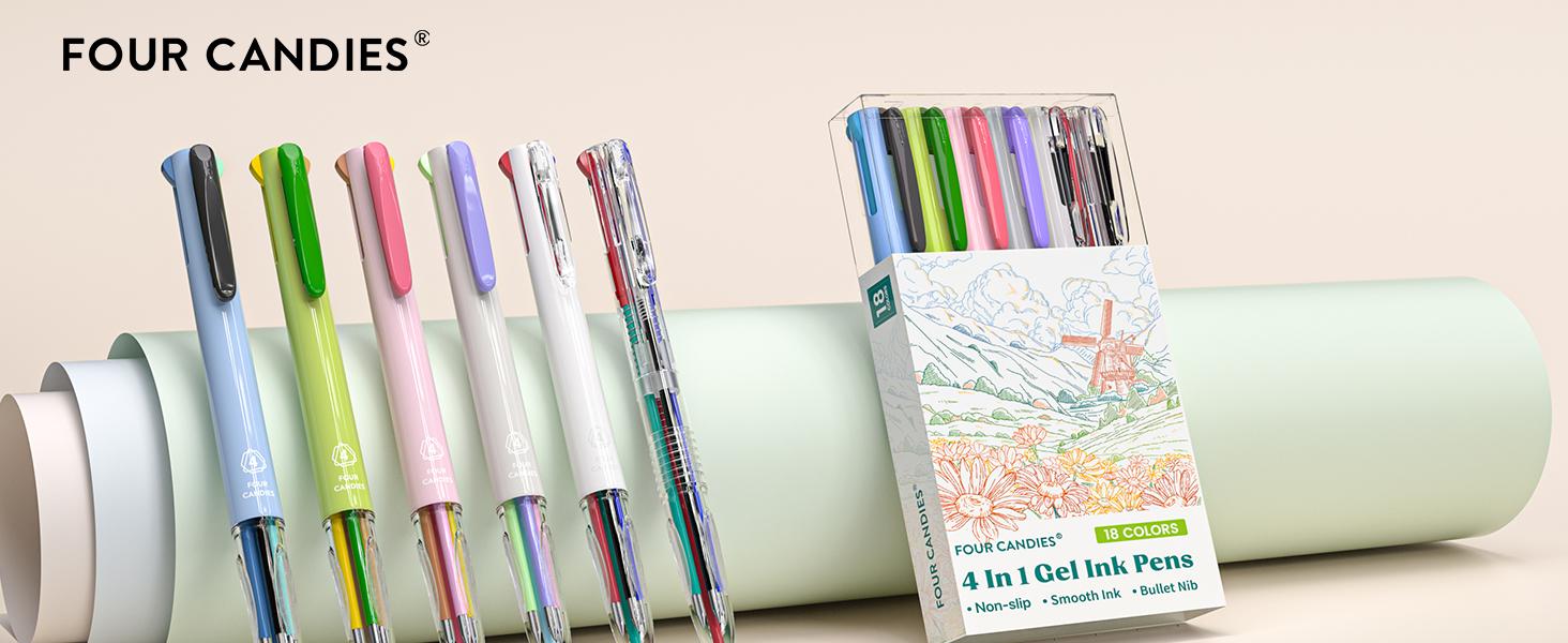 Four Candies Nurse Pen 6 PCS Multicolor Gel Pens 0.5mm 4-in-1 Ink for Office School & Back to School Supplies 18Colors Retractable Ergonomic Design Blue White Pink Black
