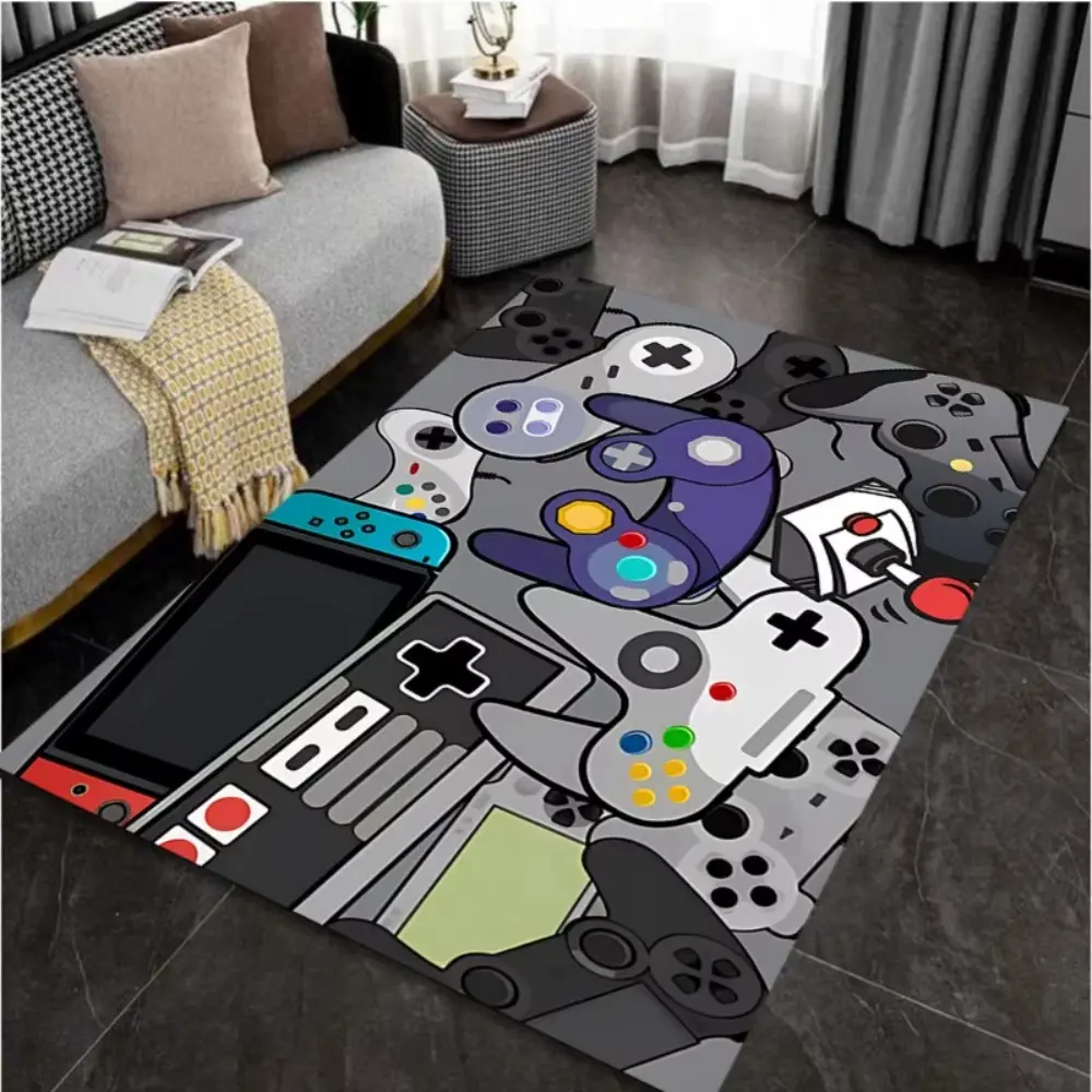 Retro Video Game Controllers & Consoles Flannel Area Rug, Fluffy Area Rugs, Gaming Rugs, Oversized Soft Plush Graphic Print Mat for Gaming Room, Bedroom NonSlip Game Pattern Home Decor for Gamer Enthusiasts