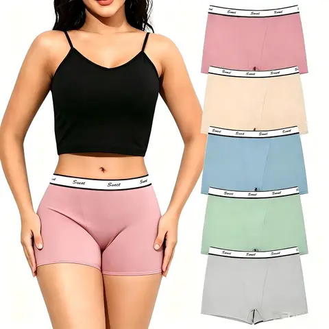 LEVAO Women's Soft Basic Cotton Low-Waist Panties - 5-Pack Elastic Full Coverage Boyshorts & Boxers, New Year Themed for Sports (S-XL)